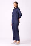 Buy_Scarlet Sage_Blue 100% Polyester Textured Spread Dari Fringe Shirt And Pant Set _Online_at_Aza_Fashions