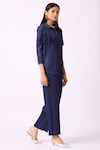Shop_Scarlet Sage_Blue 100% Polyester Textured Spread Dari Fringe Shirt And Pant Set _Online_at_Aza_Fashions