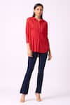 Buy_Scarlet Sage_Red 100% Polyester Textured Spread Collar Dari Fringe Shirt _at_Aza_Fashions