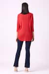 Shop_Scarlet Sage_Red 100% Polyester Textured Spread Collar Dari Fringe Shirt _at_Aza_Fashions