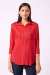Buy_Scarlet Sage_Red 100% Polyester Textured Spread Collar Dari Fringe Shirt _Online_at_Aza_Fashions
