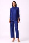 Buy_Scarlet Sage_Blue Polyester Pearls Turtle Neck Hazel Embellished Top And Pant Set_at_Aza_Fashions