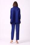 Shop_Scarlet Sage_Blue Polyester Pearls Turtle Neck Hazel Embellished Top And Pant Set_at_Aza_Fashions