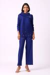Scarlet Sage_Blue Polyester Pearls Turtle Neck Hazel Embellished Top And Pant Set_Online_at_Aza_Fashions