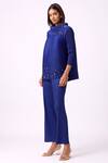 Scarlet Sage_Blue Polyester Pearls Turtle Neck Hazel Embellished Top And Pant Set_at_Aza_Fashions