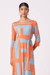 Buy_Scarlet Sage_Orange 100% Polyester Printed Abstract Geometric Trista Dress _Online_at_Aza_Fashions