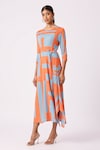 Shop_Scarlet Sage_Orange 100% Polyester Printed Abstract Geometric Trista Dress _Online_at_Aza_Fashions