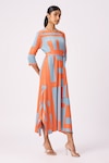 Scarlet Sage_Orange 100% Polyester Printed Abstract Geometric Trista Dress _at_Aza_Fashions