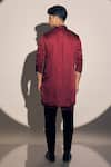 Shop_Kaaj Button x AZA_Maroon Satin Linen Embroidered Cutdana Straight Kurta With Pant _at_Aza_Fashions