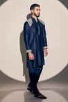 Buy_Kaaj Button x AZA_Blue Chanderi Patchwork Leather Placed Kurta With Salwar _at_Aza_Fashions