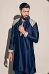 Buy_Kaaj Button x AZA_Blue Chanderi Patchwork Leather Placed Kurta With Salwar _Online_at_Aza_Fashions