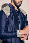 Buy_Kaaj Button x AZA_Blue Chanderi Patchwork Leather Placed Kurta With Salwar 