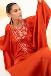 Buy_HOUSE OF FETT_Orange Rich Textured Satin Hand Embroidered Spice Pear Mosaic Yoke Kaftan _Online_at_Aza_Fashions