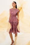 Buy_HOUSE OF FETT_Pink Fine Linen Blend Printed Abstract Notched Osaka Dress _at_Aza_Fashions