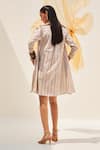 Shop_HOUSE OF FETT_Beige Cotton Viscose Blend Lapel Collar Moroccan Striped Dress With Jacket _at_Aza_Fashions