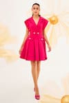 Buy_HOUSE OF FETT_Pink Heavy Italian Crepe Solid Lapel Collar Bergamot Dress _at_Aza_Fashions