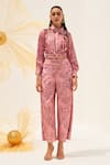 Buy_HOUSE OF FETT_Pink Italian Satin Embroidered Sequin Band Collar Shibuya Shirt And Pant Set _at_Aza_Fashions