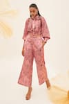 Buy_HOUSE OF FETT_Pink Italian Satin Embroidered Sequin Band Collar Shibuya Shirt And Pant Set _Online_at_Aza_Fashions