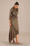 AMPM_Grey Satin Organza Sofi Cowl Neck Tunic And Skirt Set_Online_at_Aza_Fashions