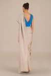 Shop_AMPM_Beige Silk Twill Solid V Neck Pre-draped Saree Gown _at_Aza_Fashions