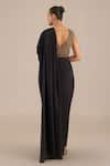 Shop_AMPM_Brown Silk Twill Solid V Neck Draped Saree Gown _at_Aza_Fashions