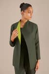 AMPM_Green Rose Silk High Collar Sanah Long Sleeve Textured Jacket _Online_at_Aza_Fashions