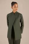 Buy_AMPM_Green Rose Silk High Collar Sanah Long Sleeve Textured Jacket _Online_at_Aza_Fashions