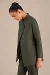 Shop_AMPM_Green Rose Silk High Collar Sanah Long Sleeve Textured Jacket _Online_at_Aza_Fashions