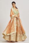 Vandana Sethi_Peach Organza Sequins, Gota Patti, Embroidery, Crystals, Applique Lehenga Set _Online_at_Aza_Fashions