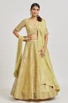 Buy_Vandana Sethi_Gold Organza Gota Patti, Mirrors, Crystals, Embroidery Work Bridal Lehenga Set _at_Aza_Fashions