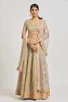 Buy_Vandana Sethi_Gray Organza Embroidery Gota Patti V Neck Paisley Lehenga Set _at_Aza_Fashions