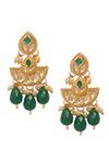 Shop_Minaki_Green Pearls, Stones, Diamonds Kundan And Polki Embellished Chandbalis_at_Aza_Fashions