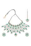 Shop_Minaki_Green Crystals, Stones Kiara Embellished Choker Necklace Set_at_Aza_Fashions