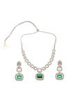 Shop_Minaki_Green Cut Work, Crystals Embellished Pendant Necklace Set _at_Aza_Fashions