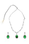 Shop_Minaki_Green Crystals Cubic Zirconia Embellished Necklace Set _at_Aza_Fashions