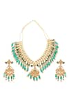 Shop_MINAKI_Green Pearl And Stones Embellished & Necklace Set _at_Aza_Fashions