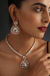 Shop Swabhimann Pink Cut Work, Diamonds Polki Embellished Necklace Set Online at Aza Fashions Shop_Swabhimann_Pink Cut Work, Diamonds Polki Embellished Necklace Set _Online_at_Aza_Fashions