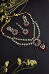 Shop_Swabhimann_Red Stones, Beads Uncut Polki Embellished Necklace Set _at_Aza_Fashions