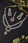 Swabhimann_Red Stones, Beads Uncut Polki Embellished Necklace Set _Online_at_Aza_Fashions