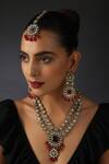 Shop_Swabhimann_Red Stones, Beads Uncut Polki Embellished Necklace Set _Online_at_Aza_Fashions