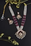 Shop_Swabhimann_Red Diamonds, Pearls Uncut Polki Studded Necklace Set _at_Aza_Fashions