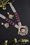 Swabhimann_Red Diamonds, Pearls Uncut Polki Studded Necklace Set _Online_at_Aza_Fashions