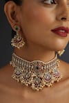 Buy_Swabhimann_Multi Color Pearls, Zari Kundan Jadau Floral Half Moon Choker Set _Online_at_Aza_Fashions