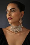 Shop_Swabhimann_Multi Color Pearls, Zari Kundan Jadau Floral Half Moon Choker Set _Online_at_Aza_Fashions