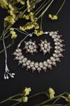 Shop_Swabhimann_Pink Stones, Beads Carved Kundan Embellished Necklace Set _at_Aza_Fashions