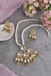 Shop_Swabhimann_White Pearls Polki Embellished Necklace Set _at_Aza_Fashions