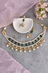 Shop_Swabhimann_Green Pearls Kundan Drop Embellished Necklace Set _at_Aza_Fashions