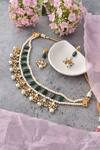 Swabhimann_Green Pearls Kundan Drop Embellished Necklace Set _Online_at_Aza_Fashions