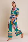 Buy_Label Reyya_Green Cotton Printed Cuban Collar Shirt And Pant Co-ord Set _Online_at_Aza_Fashions