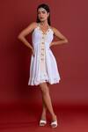 Buy_Label Reyya_White Cotton Embellished Lace Halter Neck Short Dress _at_Aza_Fashions